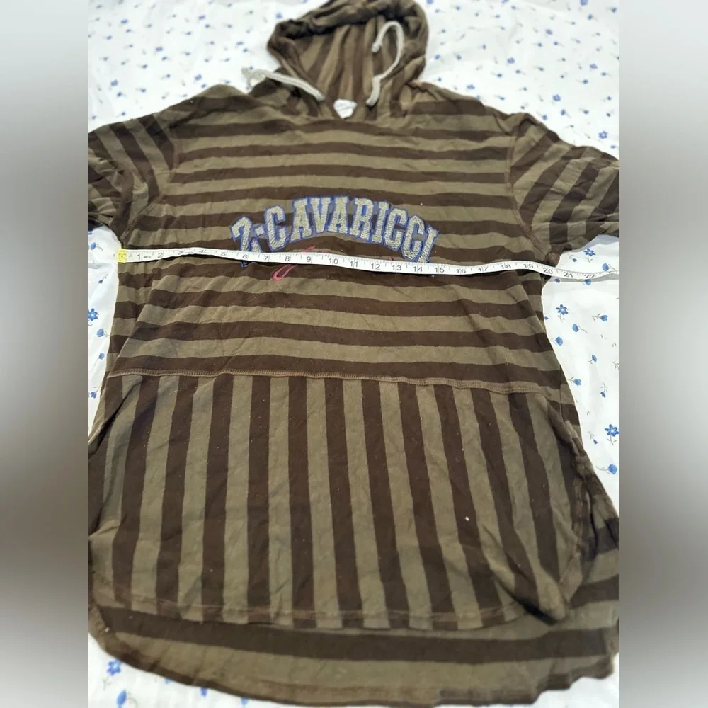 VTG 90s Z. Cavaricci Brown Striped Hooded Pullover Top. Embroidered Logo.